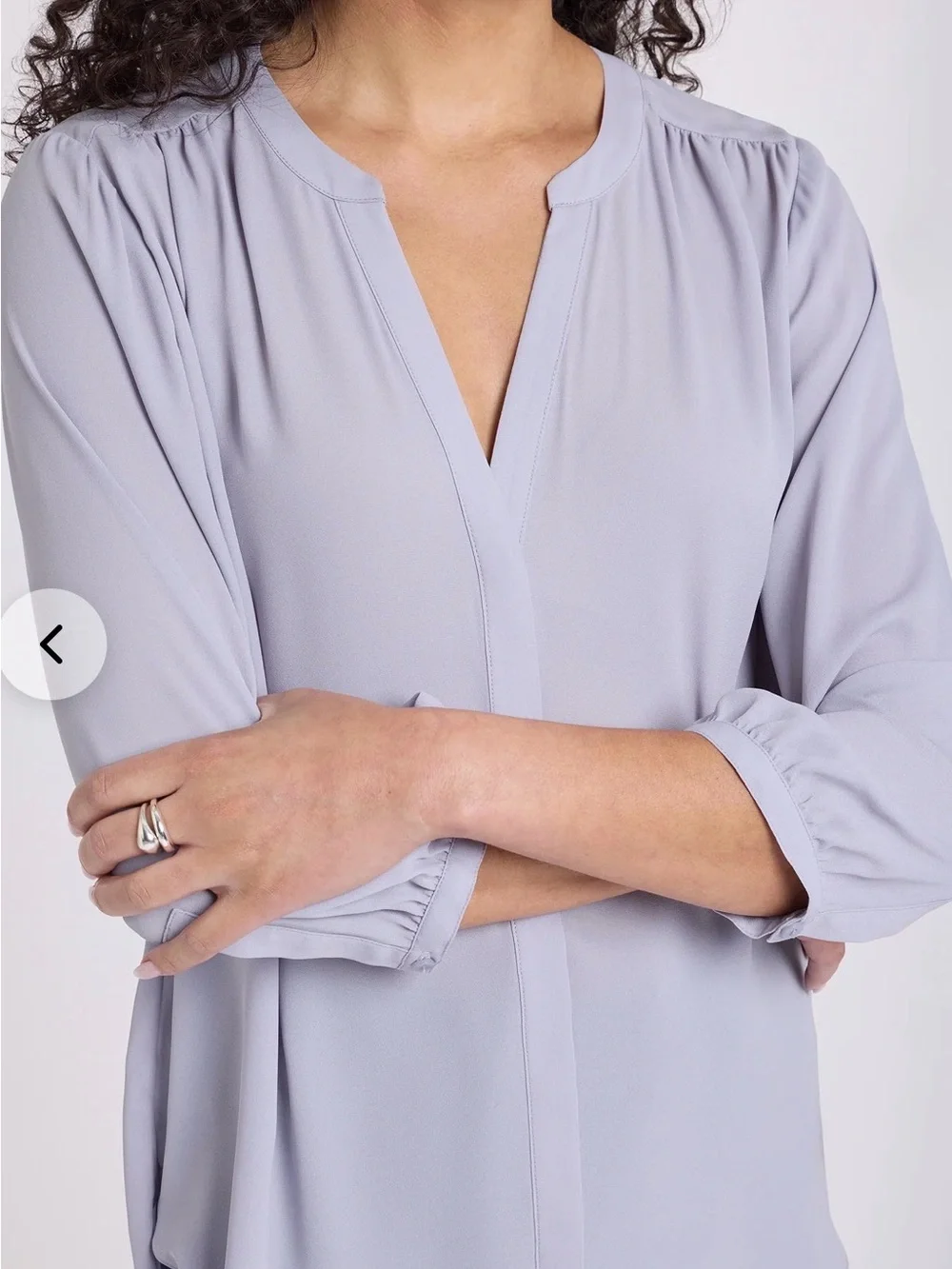 NWT NYDJ Periwinkle Pintuck Blouse 3/4 sleeve, button down, size medium